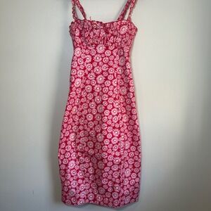 NWT Free People Tomato Daisy Midi Dress Womens Size S Red Pink Floral Smocked